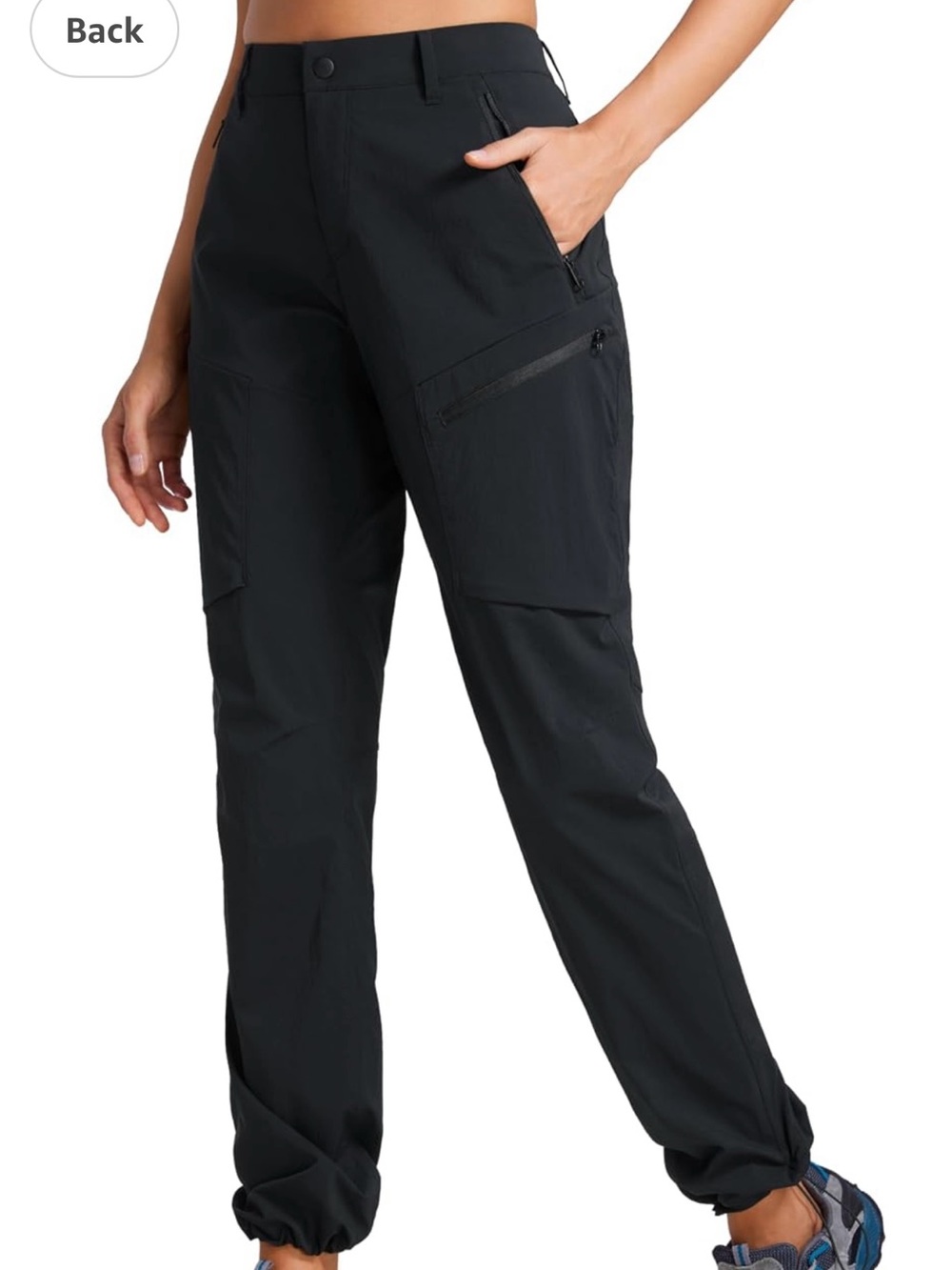 CRZ Yoga Hiking Lightweight Cargo Pants-Water Resistant, Zipper Pockets XL Black